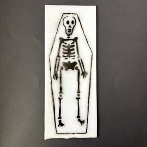 Black Skeleton White Glass Panel Skull Coffin  10x4 Stained Glass Lamp Craft Art